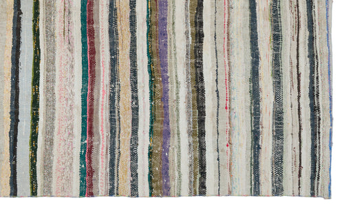 Girit Beige Striped Wool Handmade Area Rug 5'10" x 9'8"