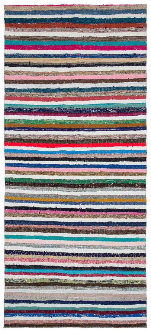 Girit Beige Striped Wool Handmade Area Rug 5'7" x 9'11"