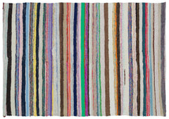 Girit Beige Striped Wool Handmade Area Rug 5'3" x 7'11"