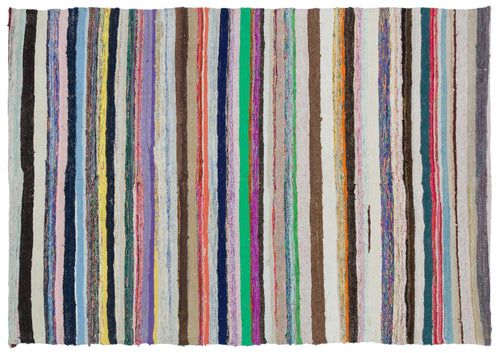 Girit Beige Striped Wool Handmade Area Rug 5'3" x 7'11"