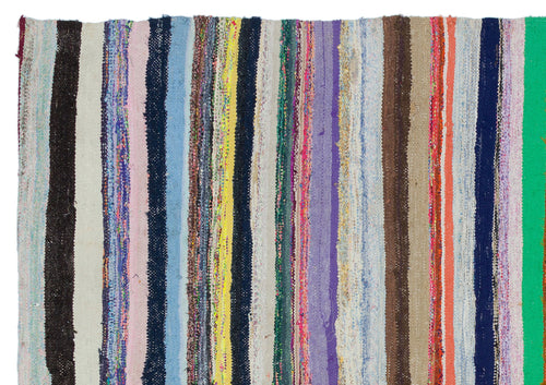 Girit Beige Striped Wool Handmade Area Rug 5'3" x 7'11"