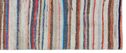 Girit Grey Striped Wool Handmade Area Rug 3'10" x 9'2"