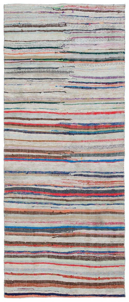Girit Grey Striped Wool Handmade Area Rug 3'10" x 9'2"