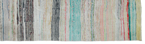 Girit Beige Striped Wool Handmade Area Rug 3'4" x 11'7"