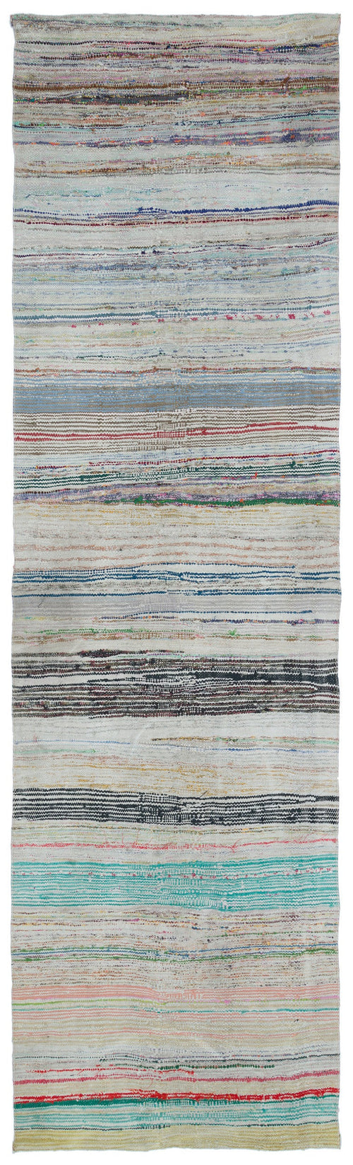 Girit Beige Striped Wool Handmade Area Rug 3'4" x 11'7"