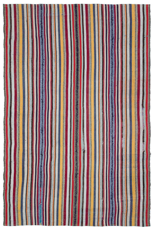 Girit Beige Striped Wool Handmade Area Rug 6'4" x 9'8"