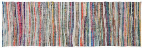 Girit Beige Striped Wool Handmade Area Rug 3'7" x 10'11"