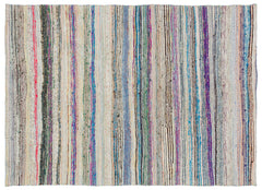 Girit Beige Striped Wool Handmade Area Rug 4'11" x 7'0"