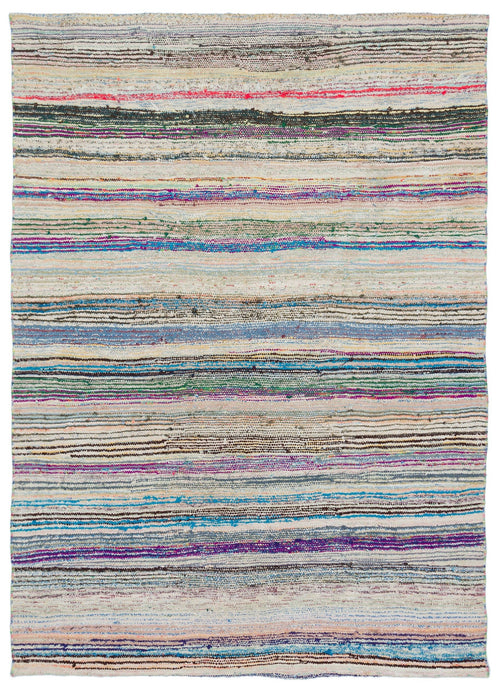 Girit Beige Striped Wool Handmade Area Rug 4'11" x 7'0"