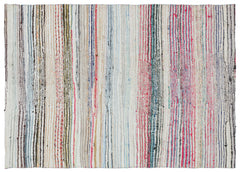 Girit Beige Striped Wool Handmade Area Rug 4'4" x 6'2"