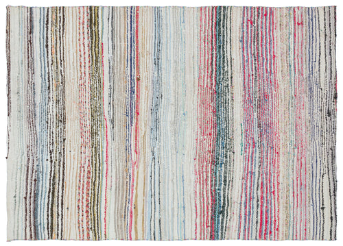 Girit Beige Striped Wool Handmade Area Rug 4'4" x 6'2"