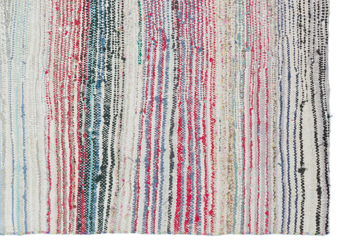 Girit Beige Striped Wool Handmade Area Rug 4'4" x 6'2"