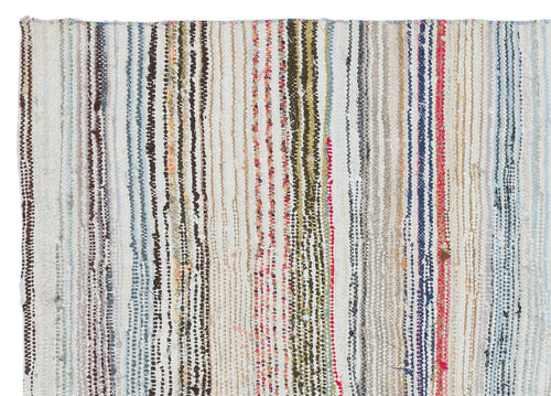 Girit Beige Striped Wool Handmade Area Rug 4'4" x 6'2"