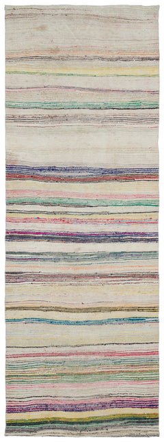 Girit Beige Striped Wool Handmade Area Rug 5'3" x 10'5"