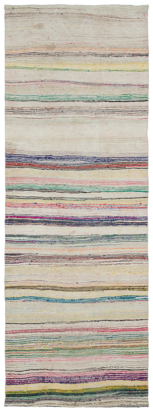 Girit Beige Striped Wool Handmade Area Rug 5'3" x 10'5"