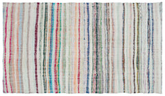 Girit Beige Striped Wool Handmade Area Rug 5'3" x 9'4"