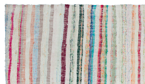 Girit Beige Striped Wool Handmade Area Rug 5'3" x 9'4"