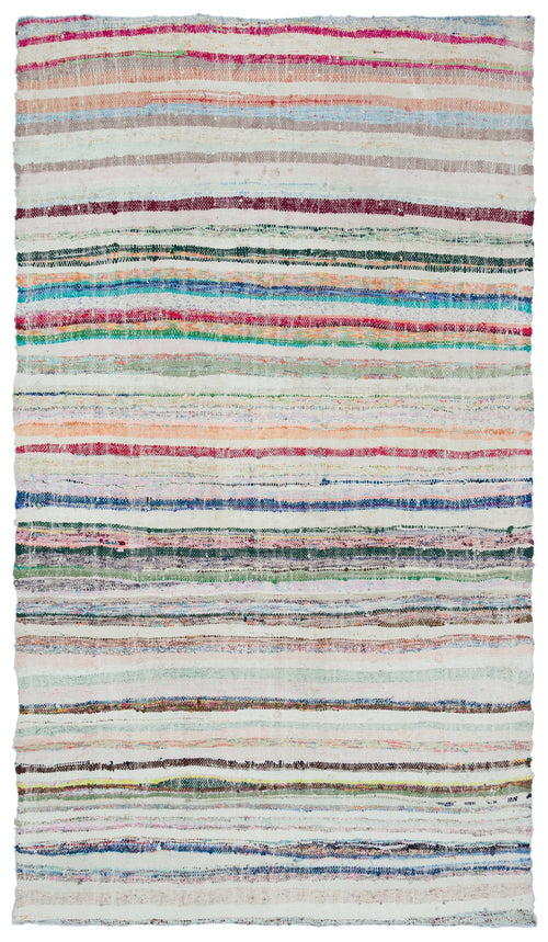 Girit Beige Striped Wool Handmade Area Rug 5'3" x 9'4"
