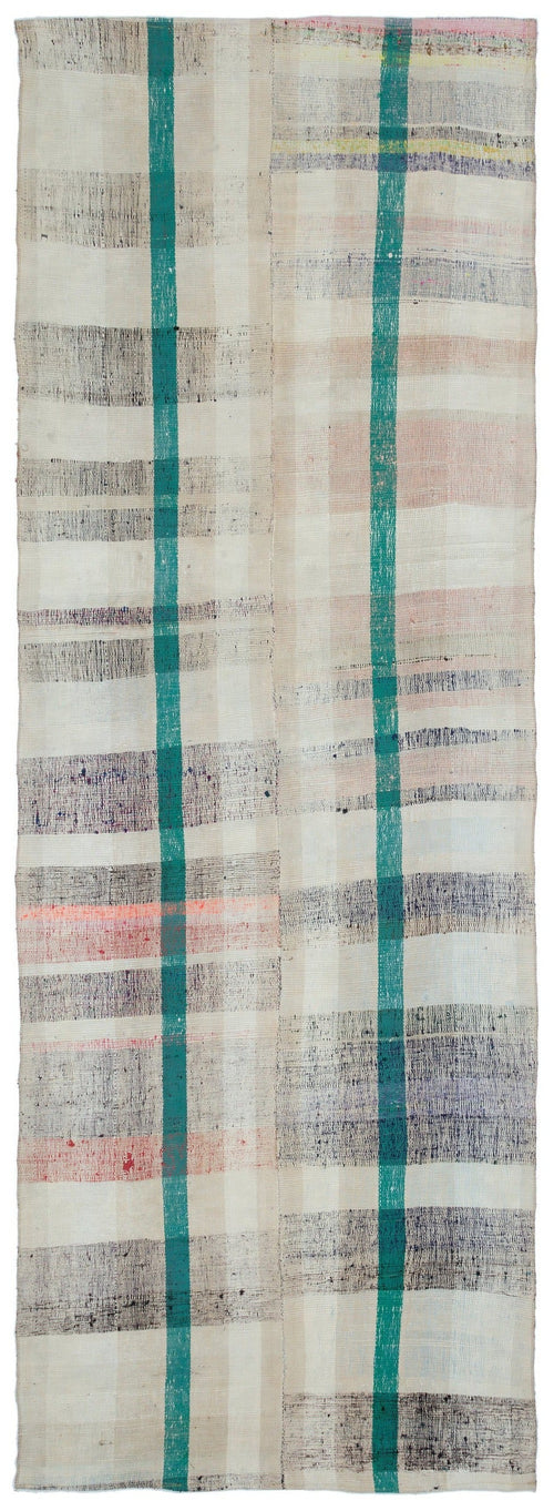 Girit Beige Striped Wool Handmade Area Rug 4'1" x 12'0"