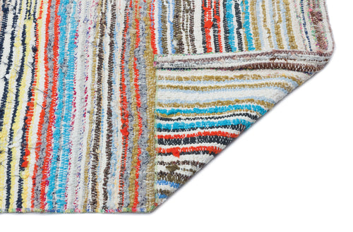 Girit Beige Striped Wool Handmade Area Rug 6'0" x 7'11"