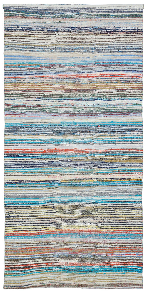 Girit Beige Striped Wool Handmade Area Rug 6'0" x 7'11"