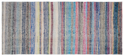 Girit Beige Striped Wool Handmade Area Rug 5'3" x 8'8"