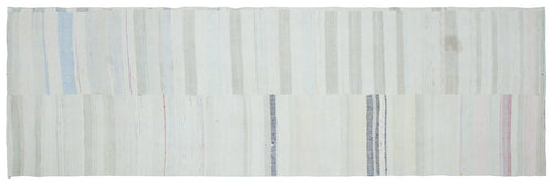 Girit Beige Striped Wool Handmade Area Rug 4'1" x 12'10"
