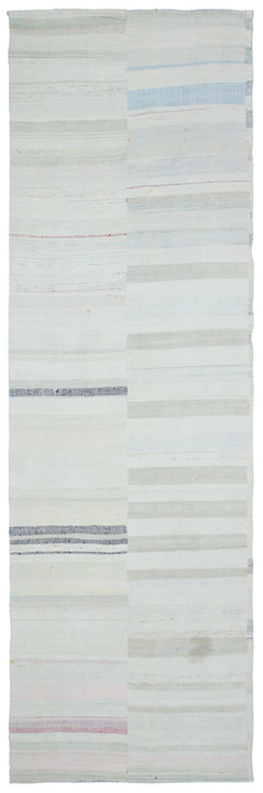 Girit Beige Striped Wool Handmade Area Rug 4'1" x 12'10"