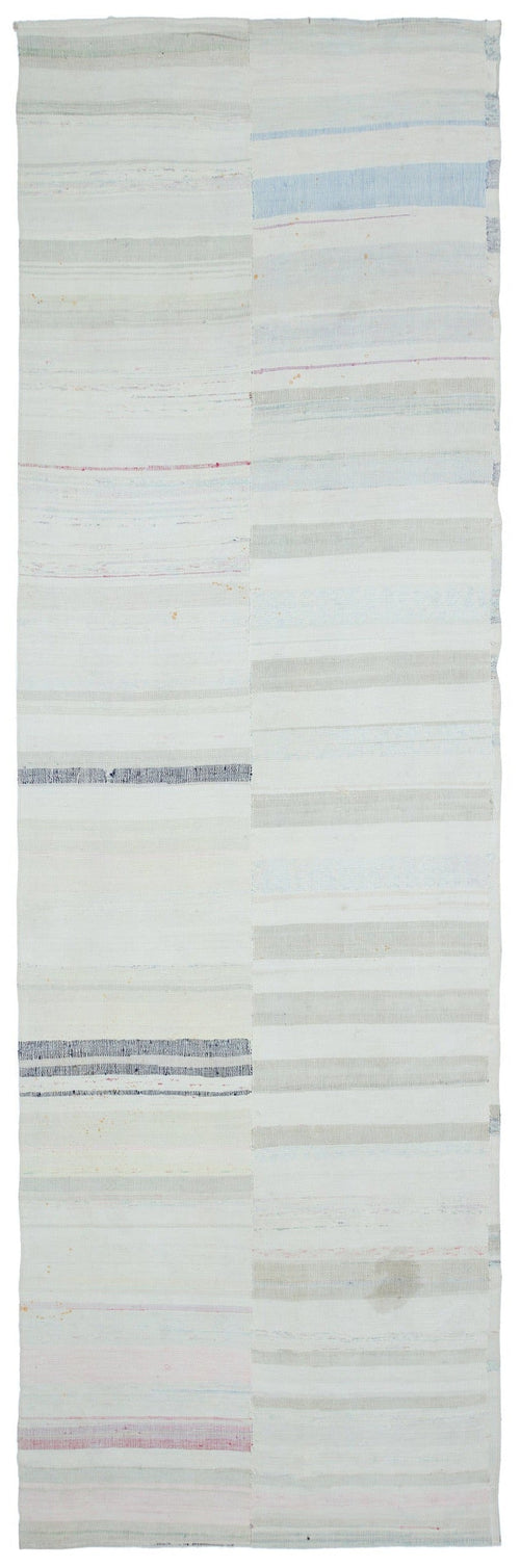 Girit Beige Striped Wool Handmade Area Rug 4'1" x 12'10"