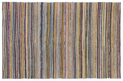 Girit 31951 Beige Striped Wool Handmade Area Rug 5'1" x 7'10"