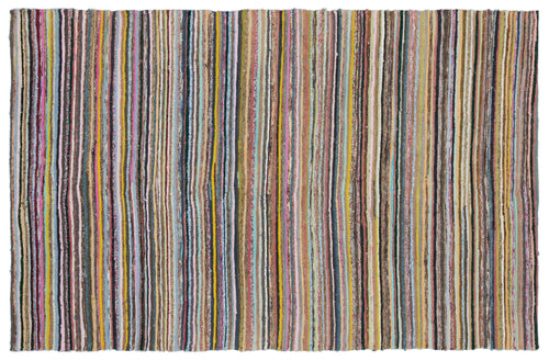 Girit 31951 Beige Striped Wool Handmade Area Rug 5'1" x 7'10"