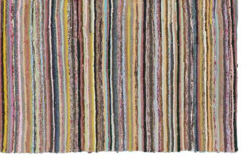 Girit 31951 Beige Striped Wool Handmade Area Rug 5'1" x 7'10"