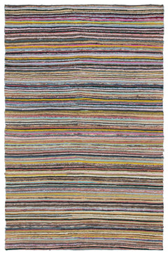 Girit 31951 Beige Striped Wool Handmade Area Rug 5'1" x 7'10"