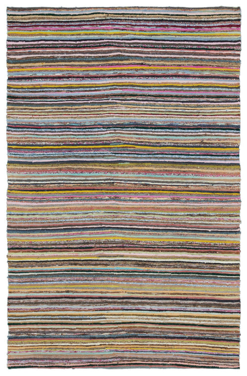 Girit 31951 Beige Striped Wool Handmade Area Rug 5'1" x 7'10"