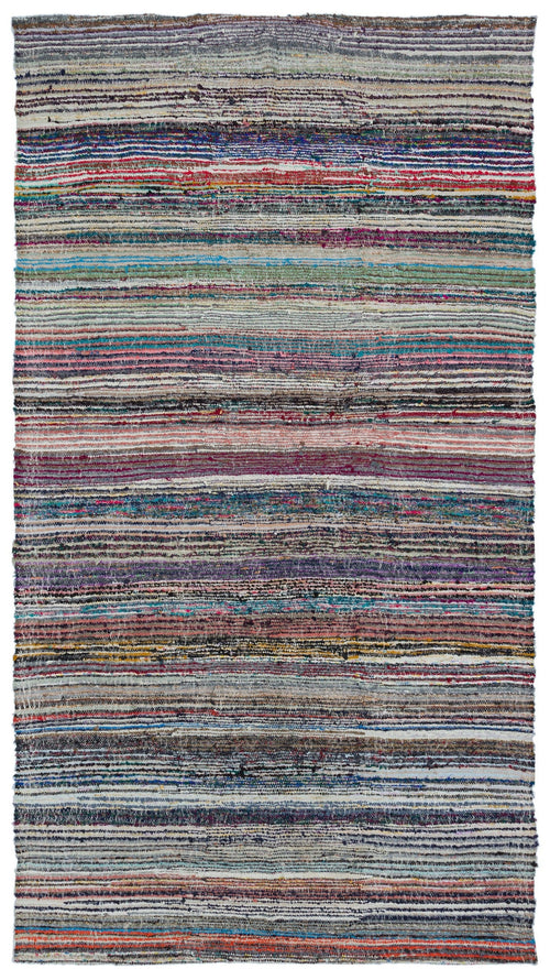 Girit Beige Striped Wool Handmade Area Rug 5'8" x 9'5"