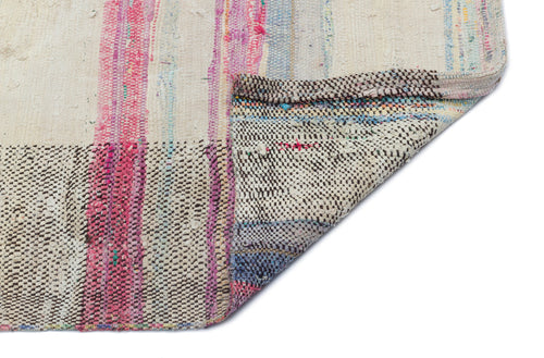 Girit Beige Striped Wool Handmade Area Rug 7'3" x 5'0"