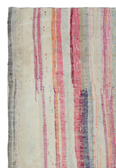 Girit Beige Striped Wool Handmade Area Rug 7'3" x 5'0"