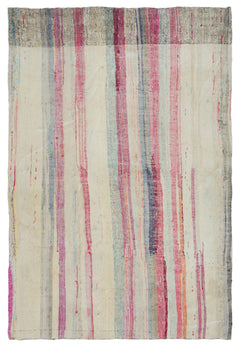 Girit Beige Striped Wool Handmade Area Rug 7'3" x 5'0"