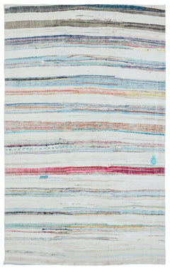 Girit Beige Striped Wool Handmade Area Rug 4'11" x 8'0"