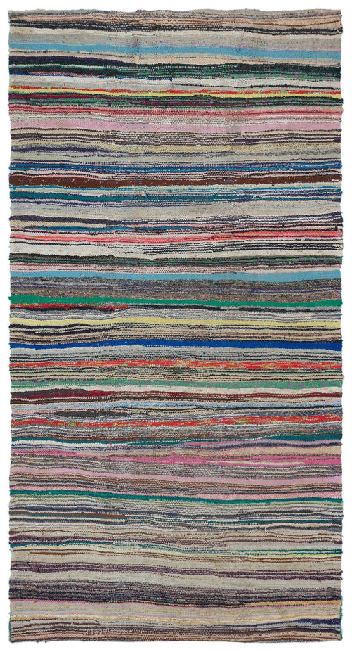 Girit 31959 Beige Striped Wool Handmade Area Rug 5'1" x 9'6"