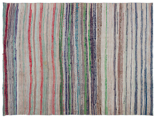 Girit Beige Striped Wool Handmade Area Rug 5'7" x 7'7"