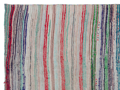 Girit Beige Striped Wool Handmade Area Rug 5'7" x 7'7"