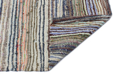 Girit Beige Striped Wool Handmade Area Rug 4'6" x 10'8"