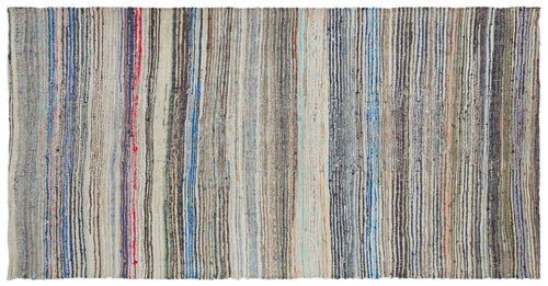 Girit Beige Striped Wool Handmade Area Rug 4'6" x 10'8"