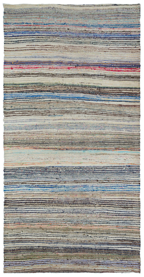 Girit Beige Striped Wool Handmade Area Rug 4'6" x 10'8"