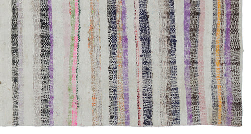 Girit Beige Striped Wool Handmade Area Rug 4'2" x 8'4"