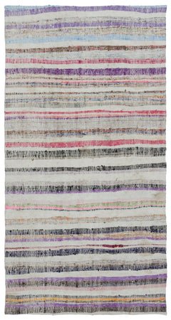 Girit Beige Striped Wool Handmade Area Rug 4'2" x 8'4"