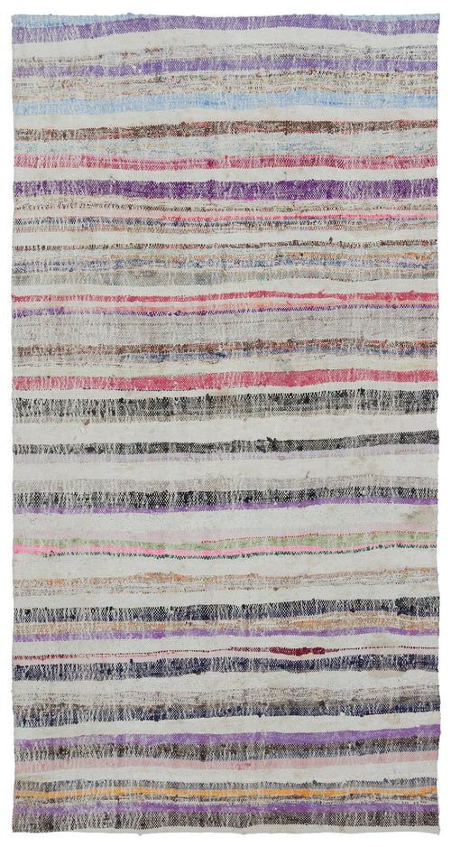 Girit Beige Striped Wool Handmade Area Rug 4'2" x 8'4"