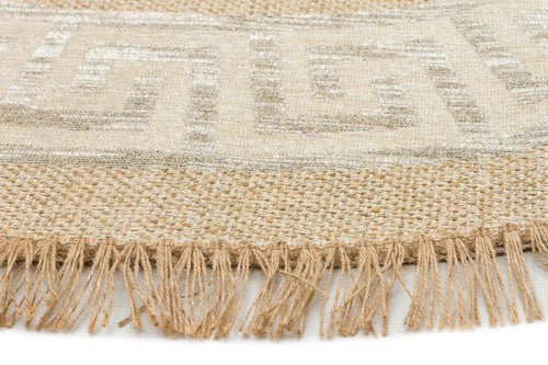 Round Cotton Kilim - Beige Geometric Modern Kilim Carpet | Non Slip Flatweave Rug