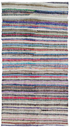 Girit Beige Striped Wool Handmade Area Rug 5'3" x 9'4"